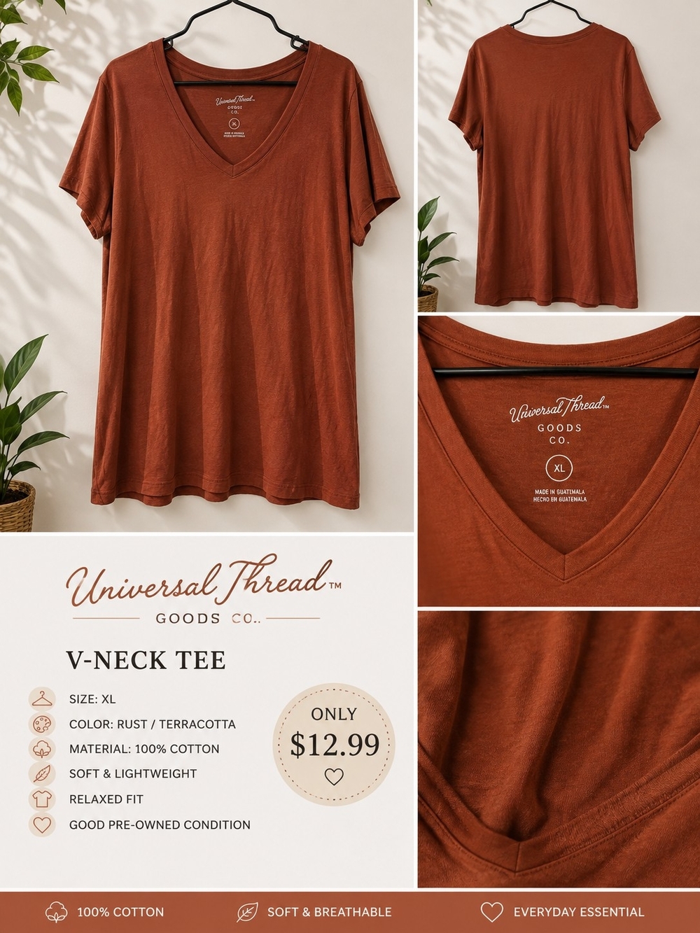 Universal Thread Terracotta V-Neck Short Sleeve Tee